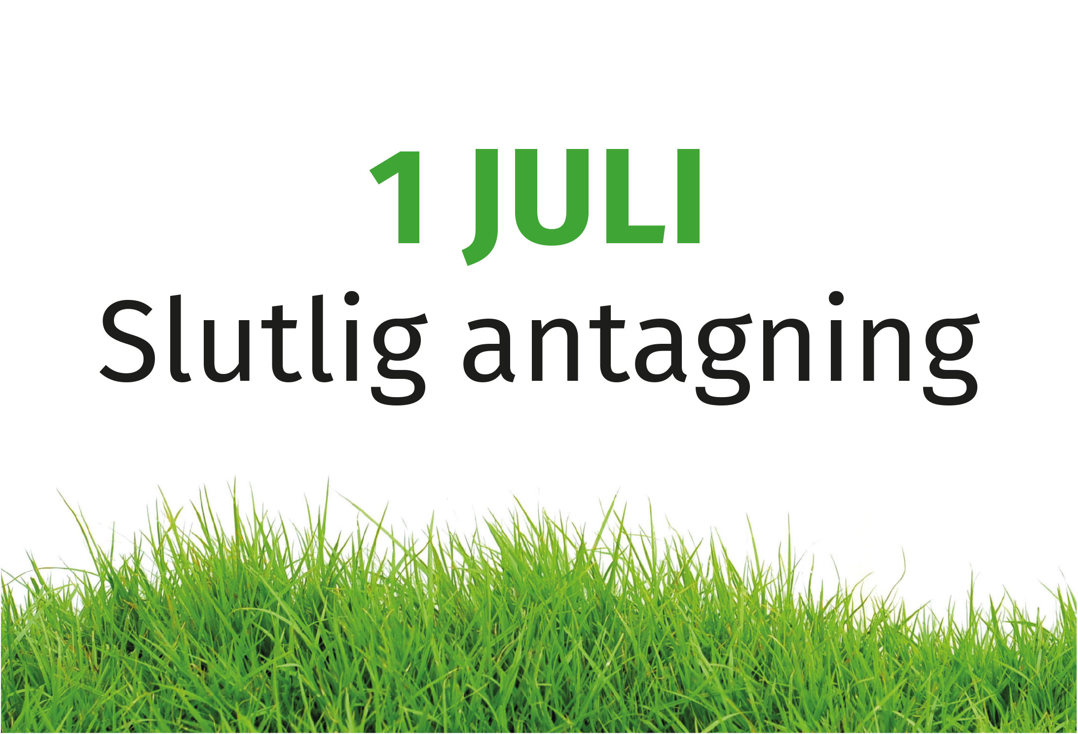 Bild på gräs och rubriken "1 juli - slutlig antagning"